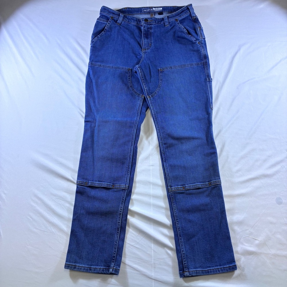 Carhartt Womens 8 Relaxed Fit Double Front Utility Jeans Blue Denim Work Pants